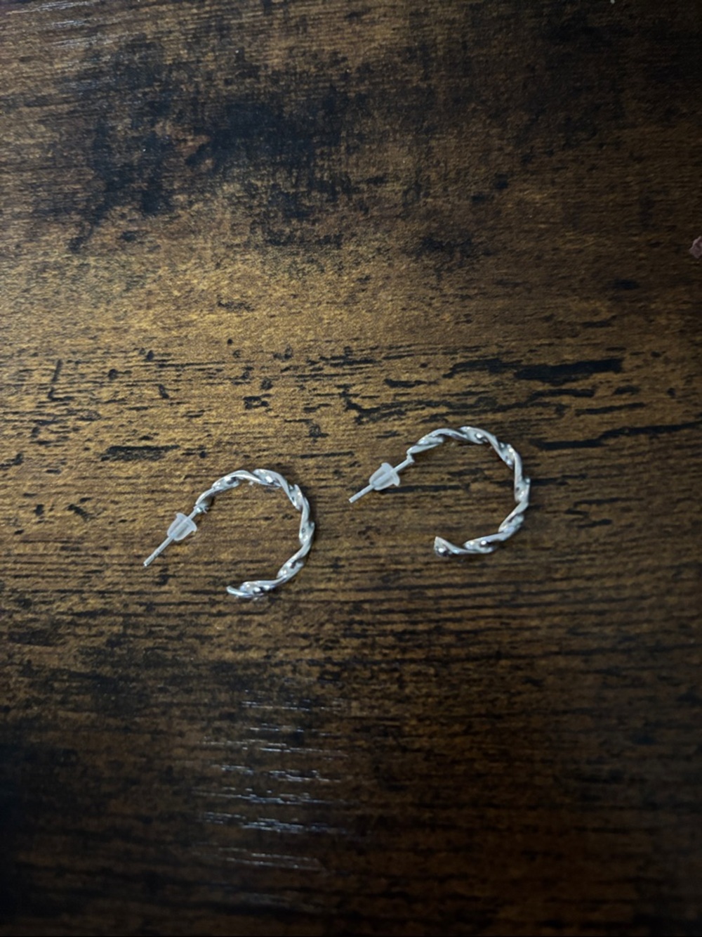 Twisted Silver Hoop Stud Earrings